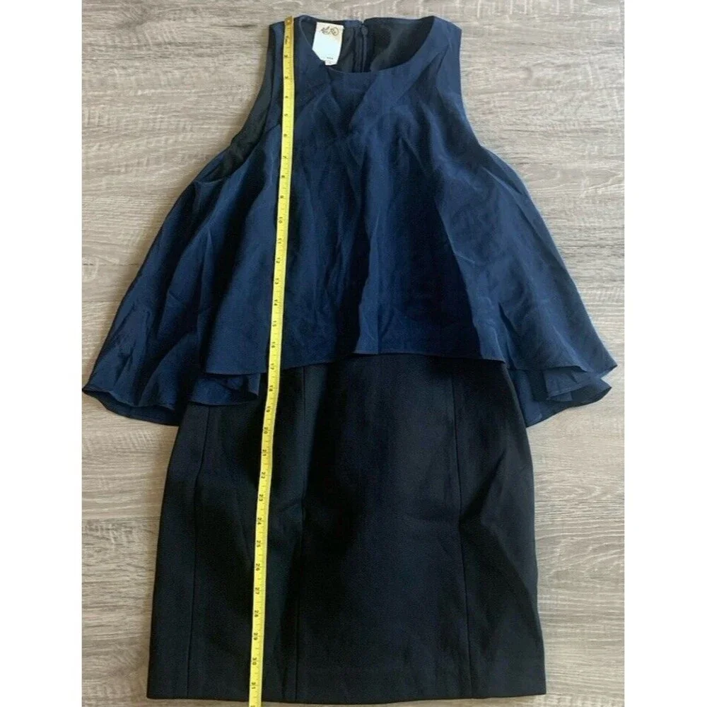 Ali Ro Black Navy Dress Sz 2 Draped Silk Overlay Sheath Stretchy Anthropologie